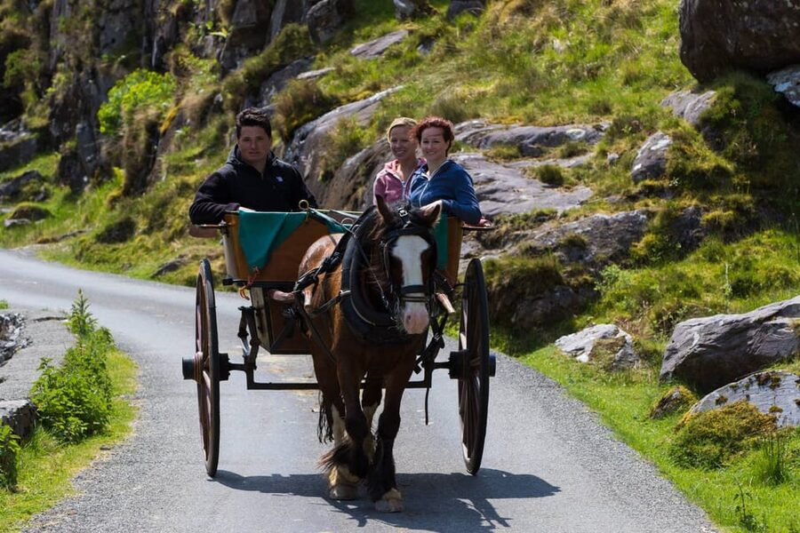 Gap of Dunloe & Lakes of Killlarney Boat Tour - Taking a jaunting cart through the pass